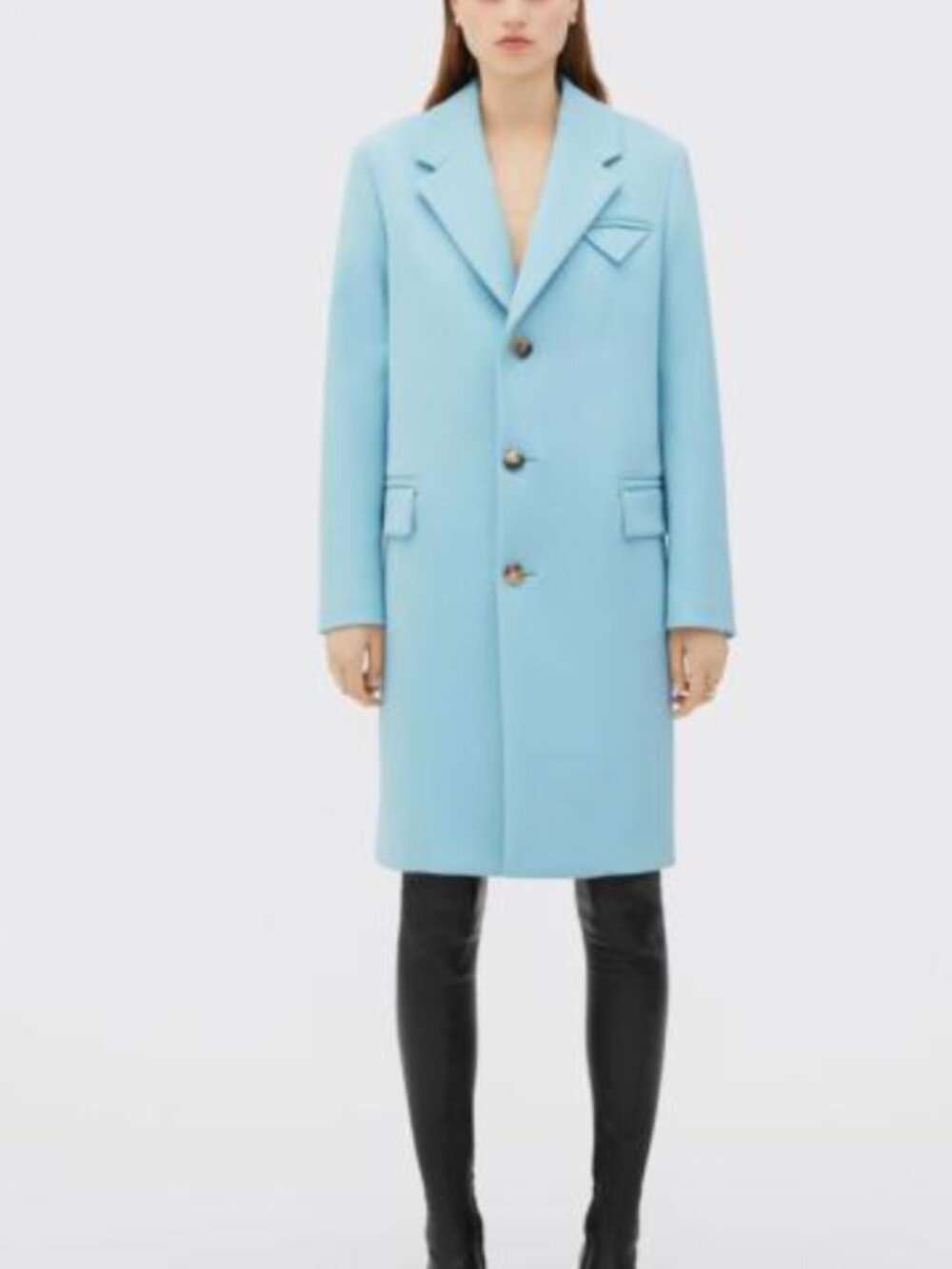 Bottega Veneta | Never Worn Pastel Light-Blue Tricotine Coat | Size IT 42